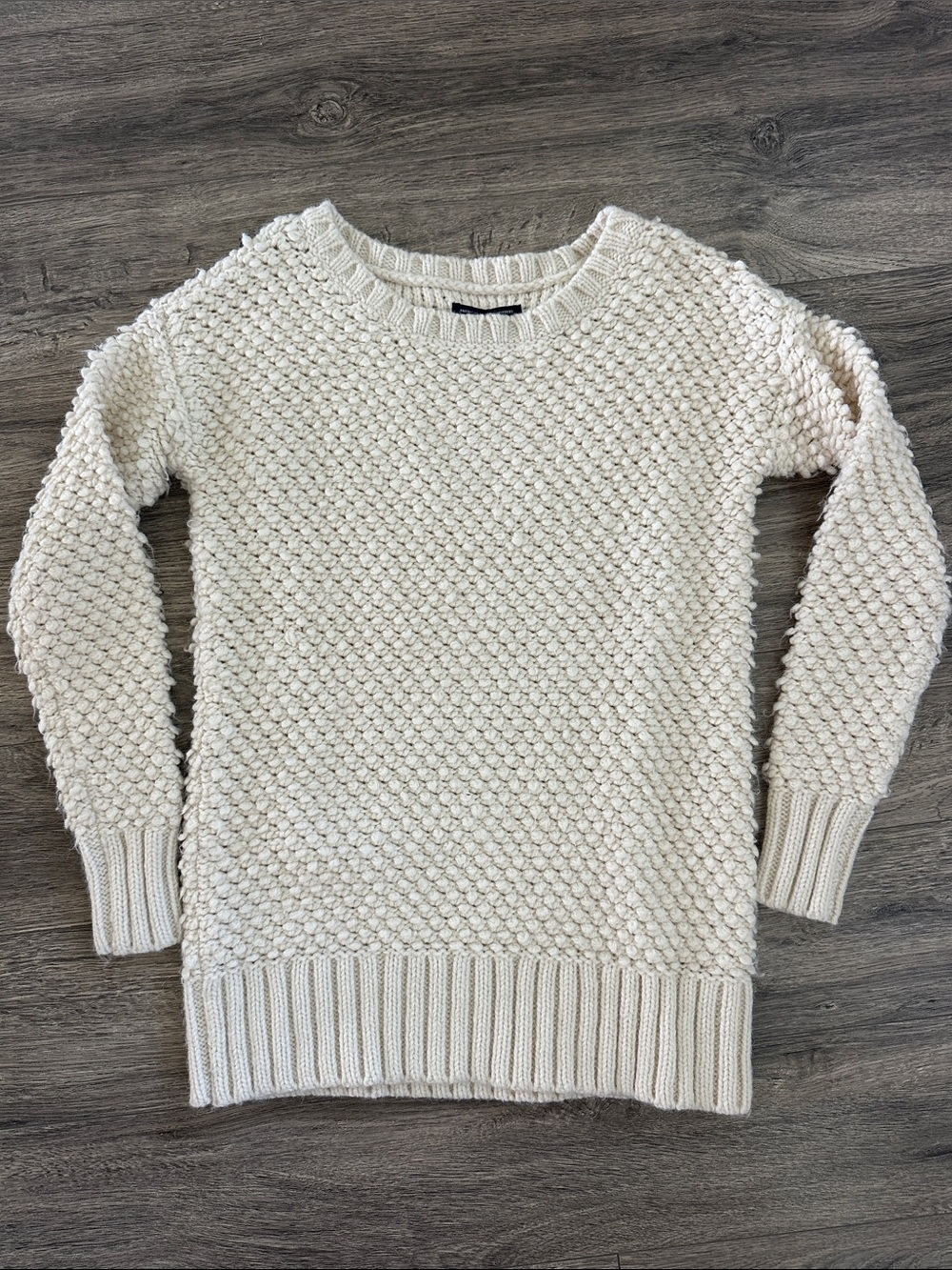 American Eagle Outfitters Cream Bubble-Knit Crewneck Sweater